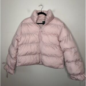Wild Fable Collared Padded Zip Puffer Jacket Water Resistant Pink Women M New
